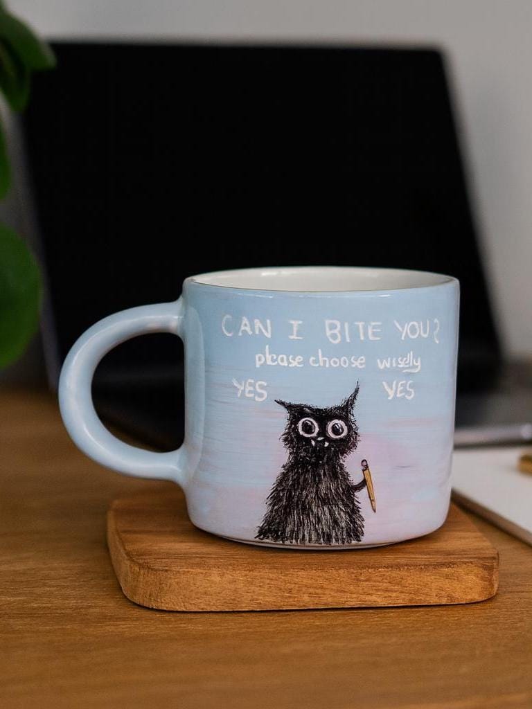 Cute Cat Mug – Ceramic Coffee Mug, Funny Mug, Cat Mom Gift, Whimsical Animal Lover Mug - Can I Bite You
