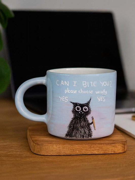 Cute Cat Mug – Ceramic Coffee Mug, Funny Mug, Cat Mom Gift, Whimsical Animal Lover Mug - Can I Bite You