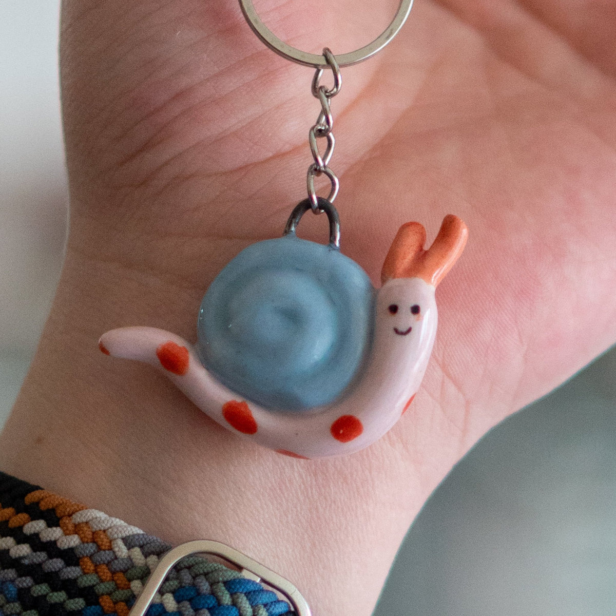 Keychain - Cute Snail Handmade Key Ring, Animal Lover Gift Idea, Ceramic Bag Accessories