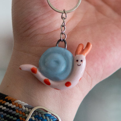 Keychain - Cute Snail Handmade Key Ring, Animal Lover Gift Idea, Ceramic Bag Accessories