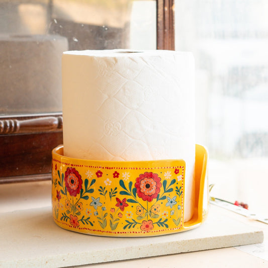 Large Paper Towel Holder - Big Towel Rack, Ceramic Paper Roll Holder, Rustic Kitchen Decor
