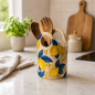Hand Painted Lemon Ceramic Utensil Holder | Spoon Crock