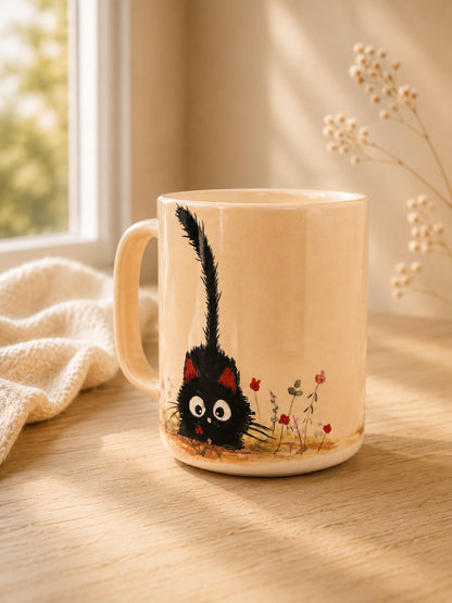 Black Cat Mug – Hand-Painted Ceramic Coffee Cup, 12 oz