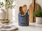 Hand Painted Blue Ceramic Utensil Holder | Spoon Crock