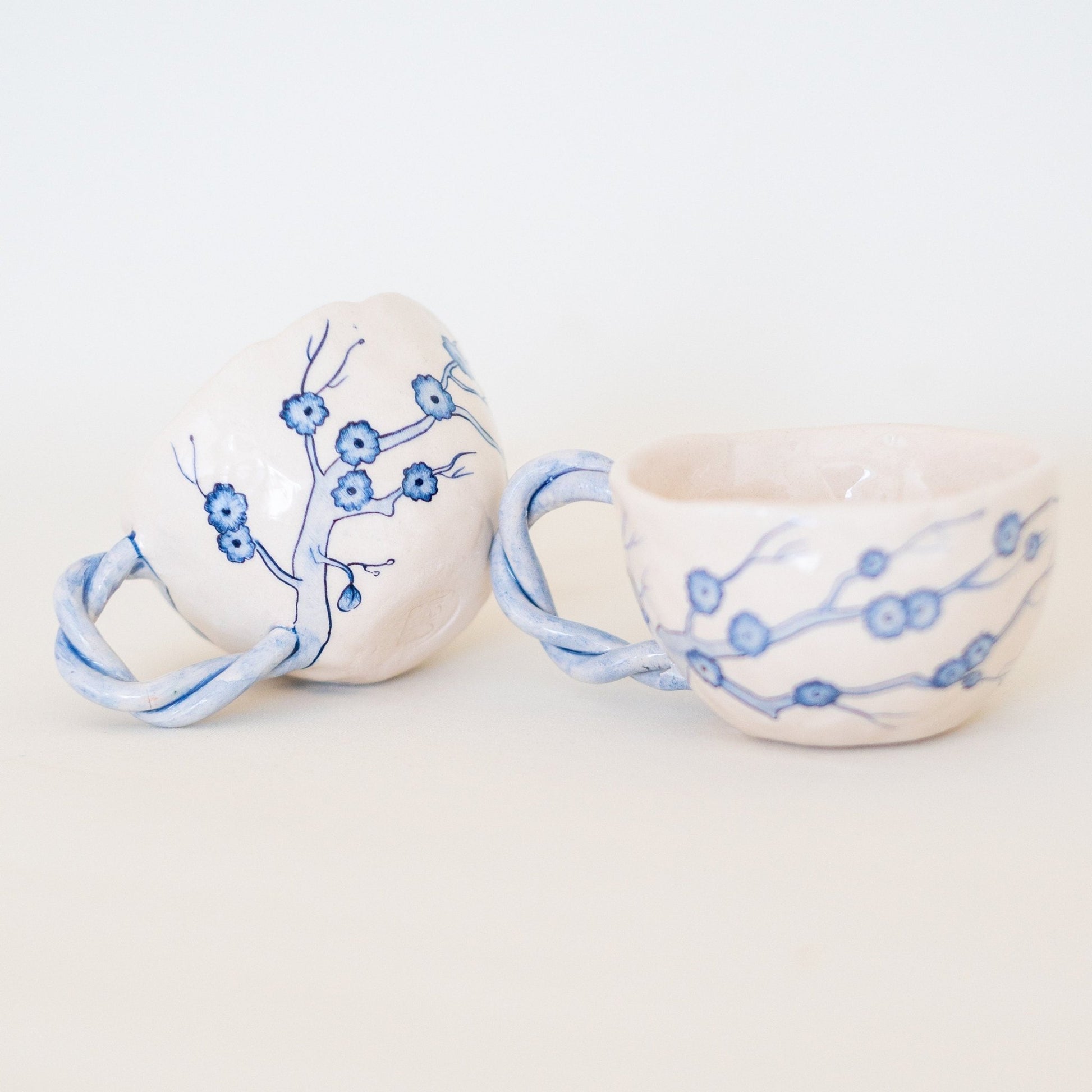 Minimalist Sakura Vintage Mug - Handmade Flower Designed Cup - Coffee Mug - Special Gift - Valentines Gift - Ceramic Coffee Pottery