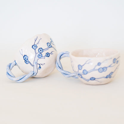Minimalist Sakura Vintage Mug - Handmade Flower Designed Cup - Coffee Mug - Special Gift - Valentines Gift - Ceramic Coffee Pottery