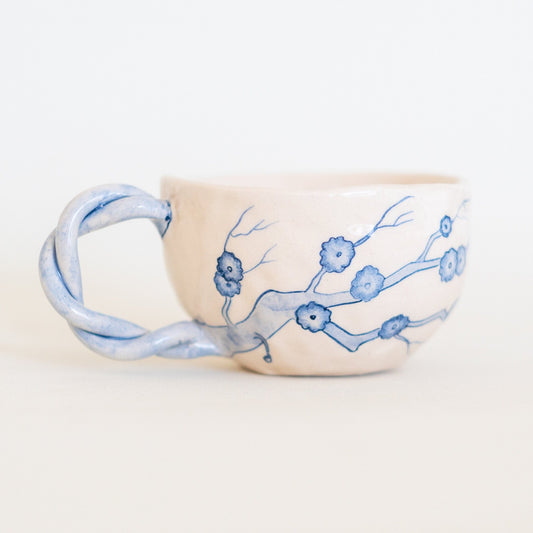 Minimalist Sakura Vintage Mug - Handmade Flower Designed Cup - Coffee Mug - Special Gift - Valentines Gift - Ceramic Coffee Pottery
