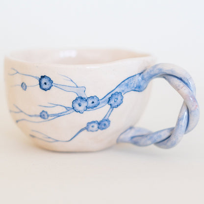 Minimalist Sakura Vintage Mug - Handmade Flower Designed Cup - Coffee Mug - Special Gift - Valentines Gift - Ceramic Coffee Pottery