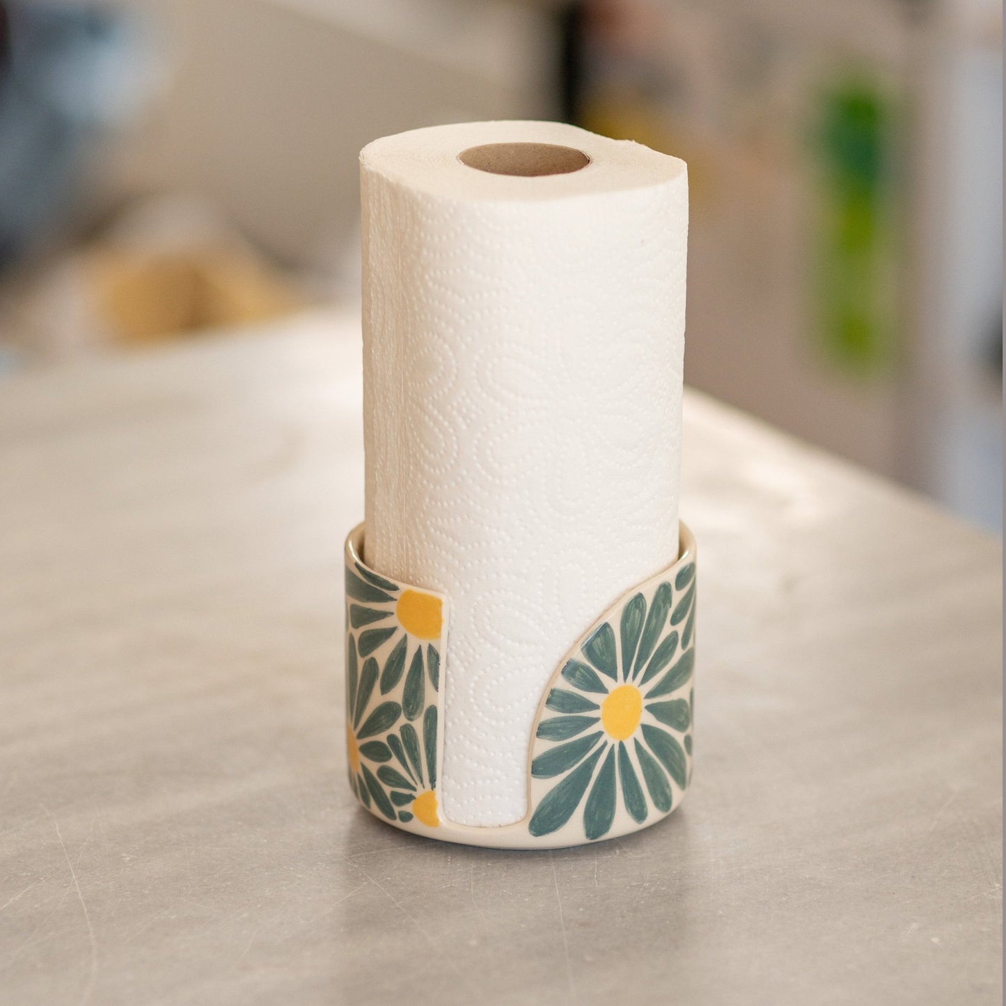 Paper Towel Holder, Floral Ceramic Hand Towel Holder, Sunflower Kitchen Decor, Kitchen Decor