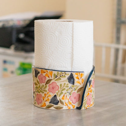 Paper Towel Holder - Floral Kitchen Decor, Handmade Ceramic Paper Roll Holder