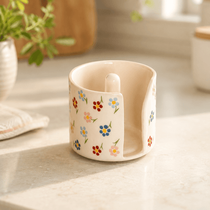 Paper Towel Holder, Handmade Towel Rack, Floral Ceramic Bathroom Decor