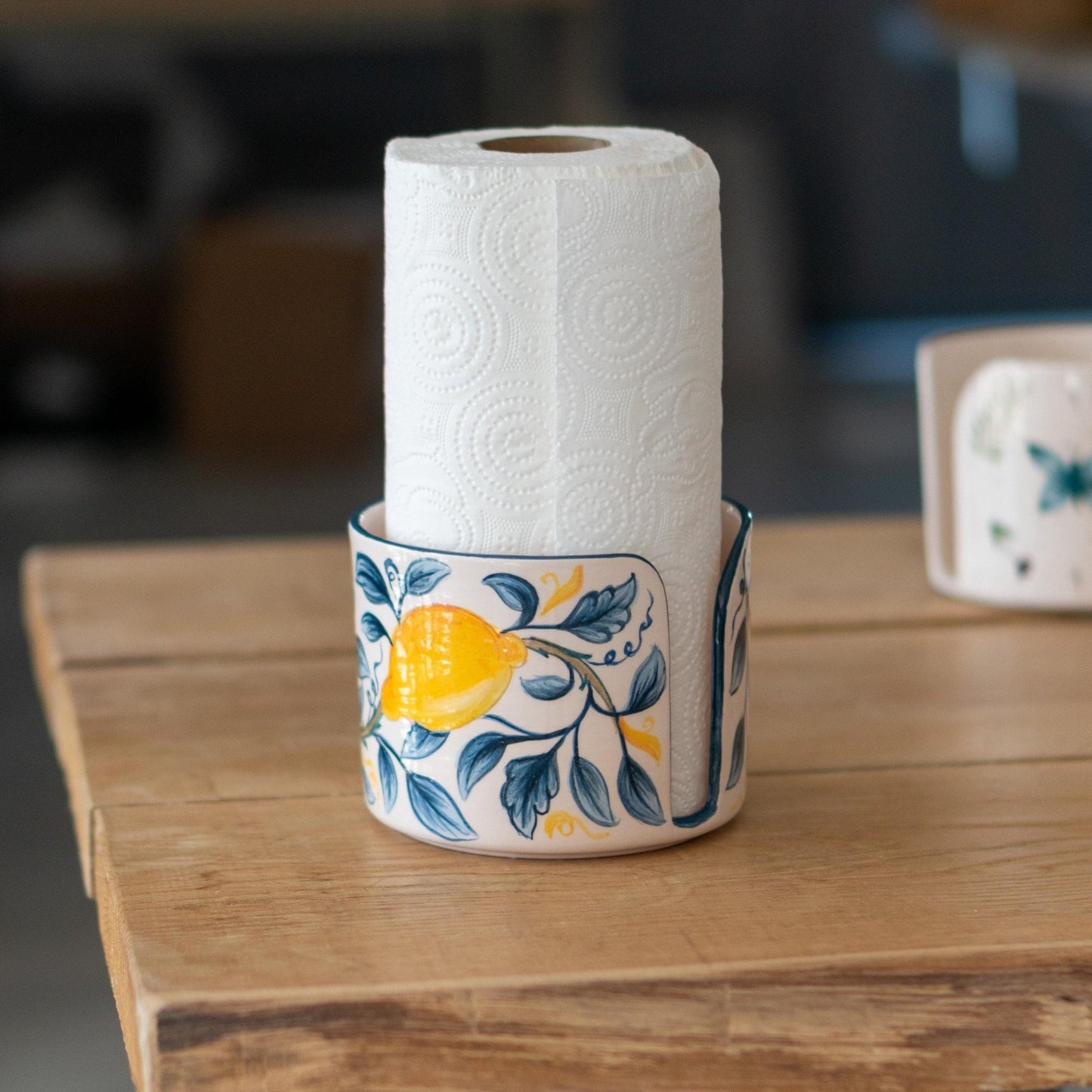 Paper Towel Holder Lemon Dream, Paper Roll Holder, Handmade Pottery Kitchen Lemon Decor