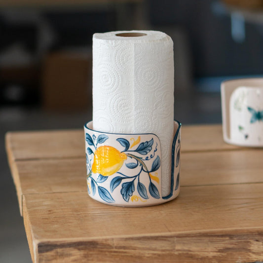 Paper Towel Holder Lemon Dream, Paper Roll Holder, Handmade Pottery Kitchen Lemon Decor