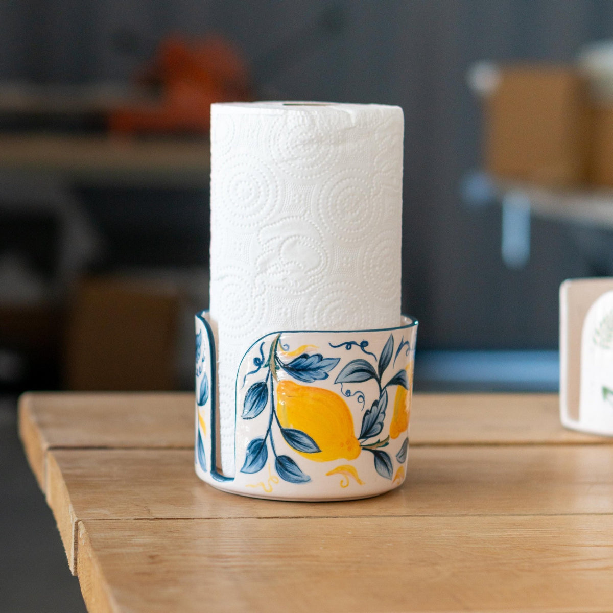 Paper Towel Holder Lemon Dream, Paper Roll Holder, Handmade Pottery Kitchen Lemon Decor
