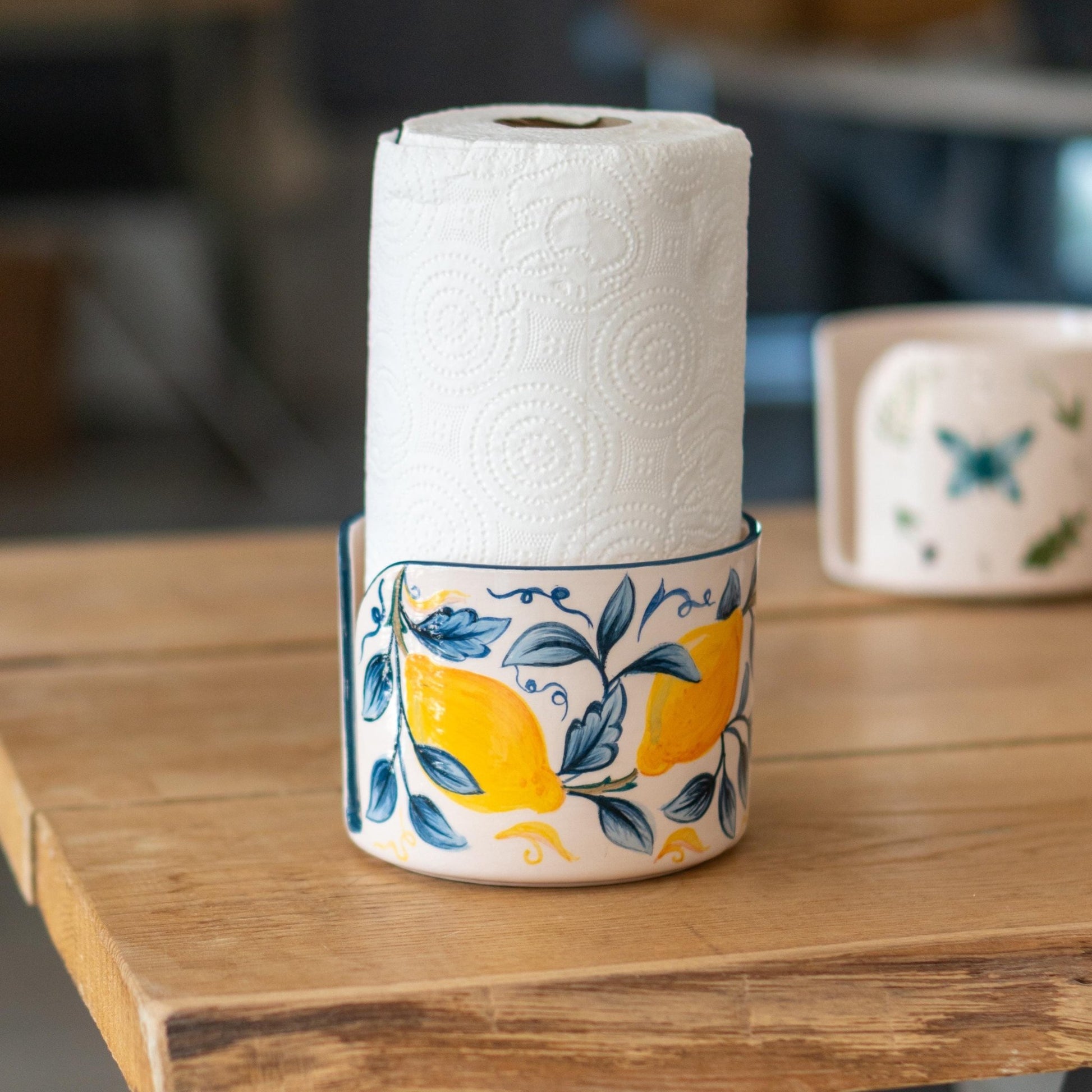 Paper Towel Holder Lemon Dream, Paper Roll Holder, Handmade Pottery Kitchen Lemon Decor