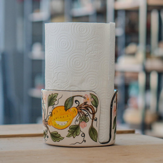Paper Towel Holder - Lemons and Flowers, Vintage Kitchen Decor, Paper Towel Stand