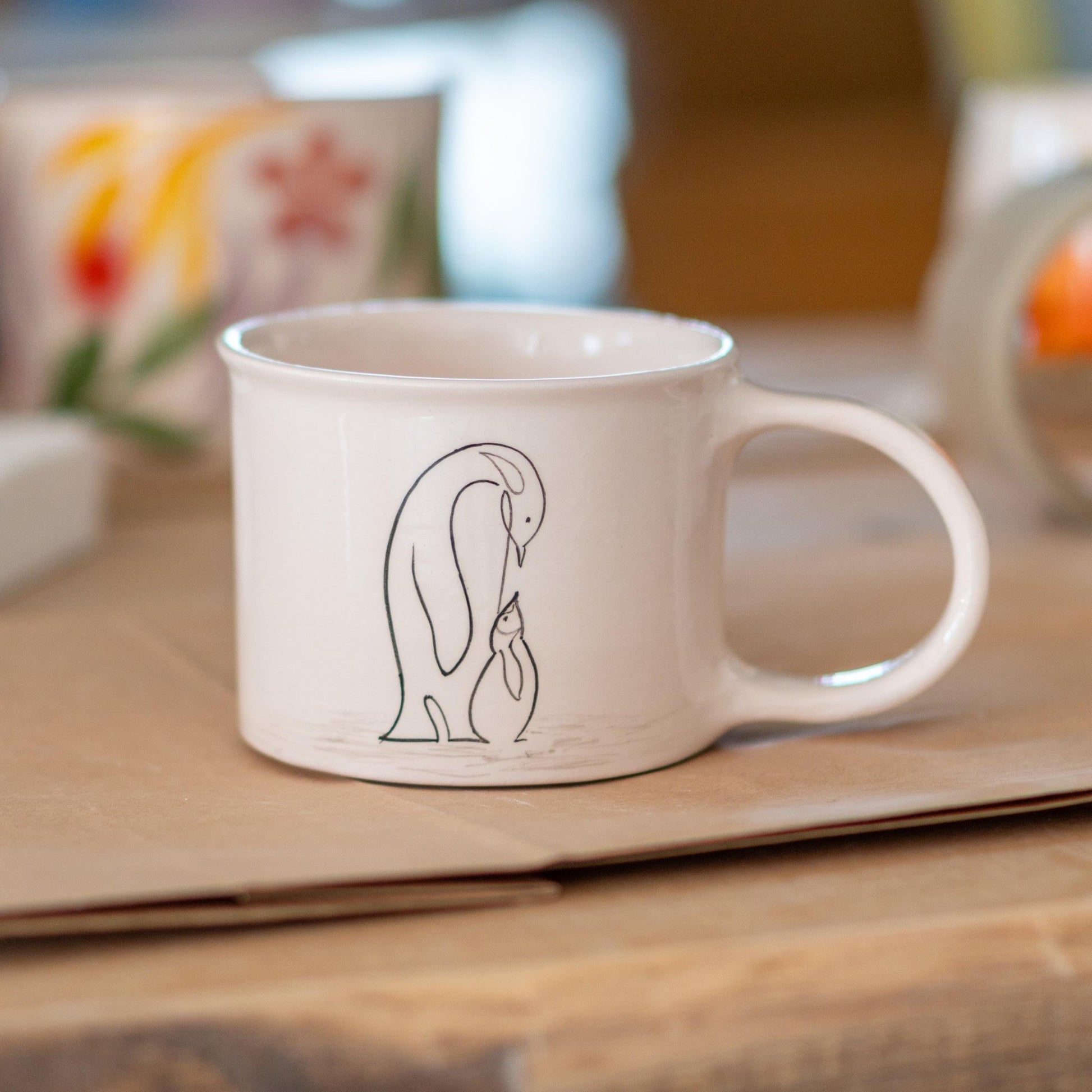 Penguin Family Mug - Handcrafted Ceramic Mug with Minimalist Parent and Baby Penguin Design, Animal Lover’s Coffee Cup