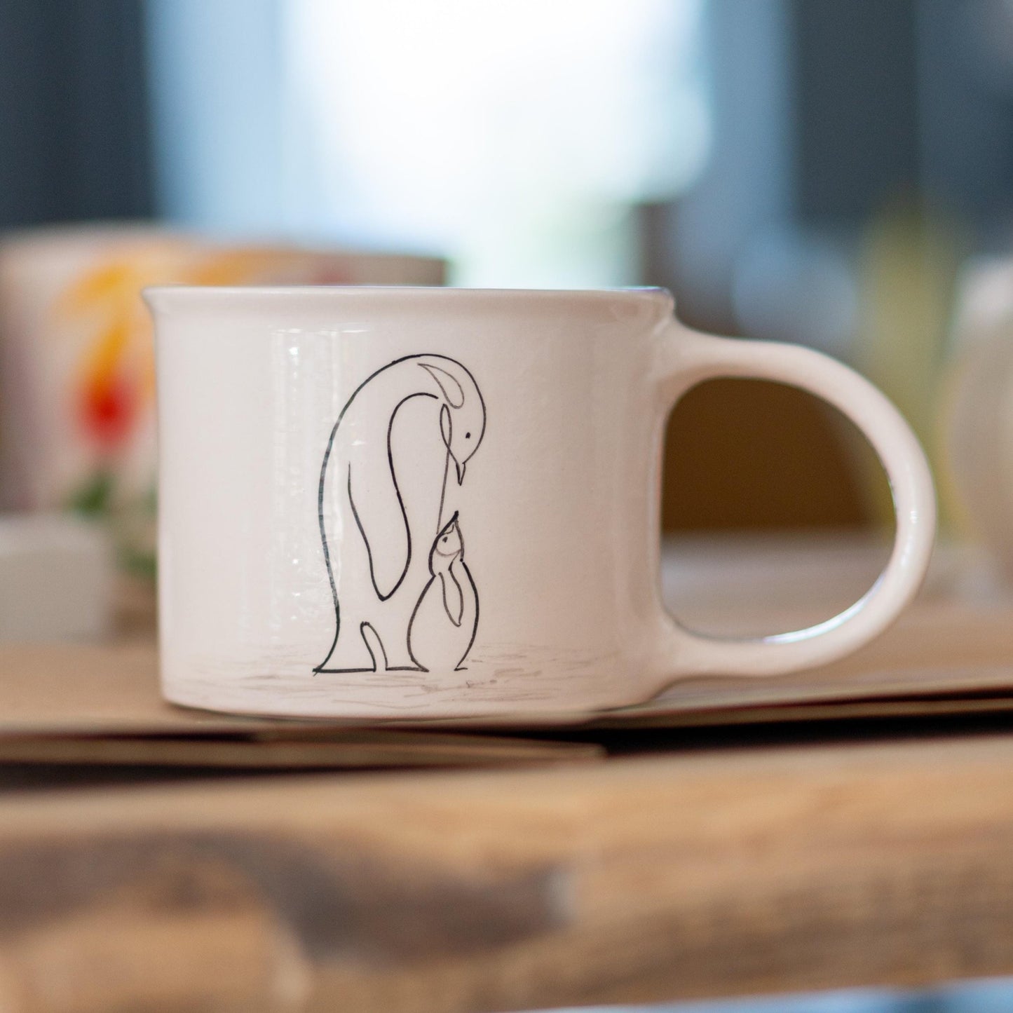 Penguin Family Mug - Handcrafted Ceramic Mug with Minimalist Parent and Baby Penguin Design, Animal Lover’s Coffee Cup