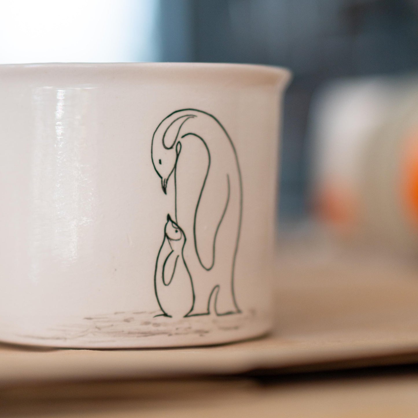 Penguin Family Mug - Handcrafted Ceramic Mug with Minimalist Parent and Baby Penguin Design, Animal Lover’s Coffee Cup