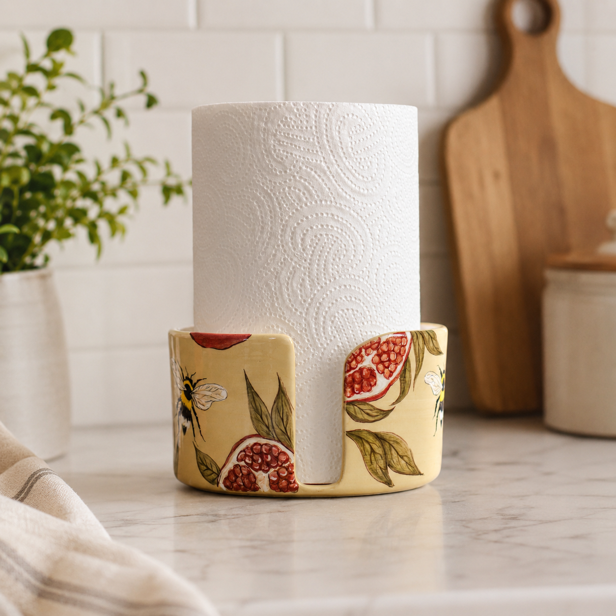 Handmade Ceramic Pomegranate Paper Towel Holder - Freestanding Kitchen Decor