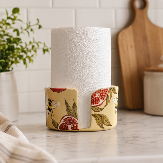 Handmade Ceramic Pomegranate Paper Towel Holder: Freestanding Kitchen Decor