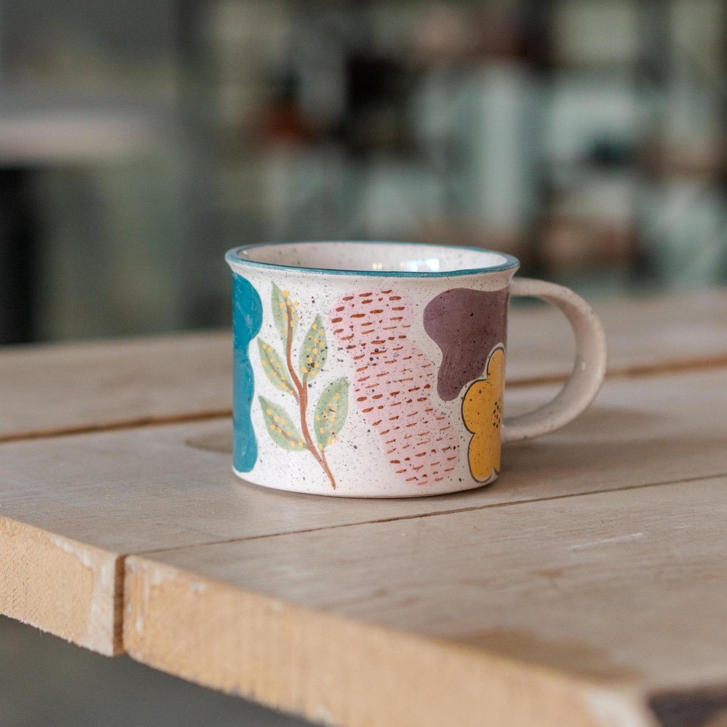 Pottery Mug Abstract Floral Coffee Mug