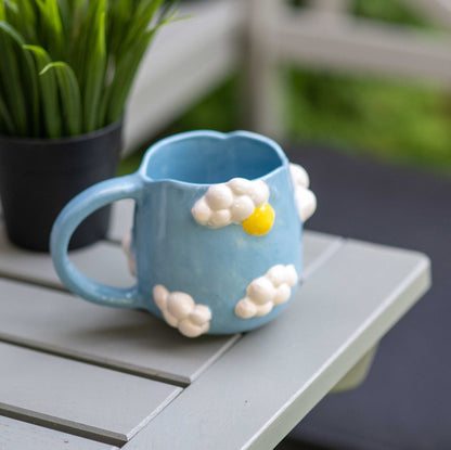 Pottery Mug Blue Sky and Sun, Handmade Pottery Coffee Mug