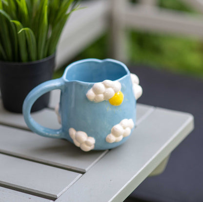 Pottery Mug Blue Sky and Sun, Handmade Pottery Coffee Mug