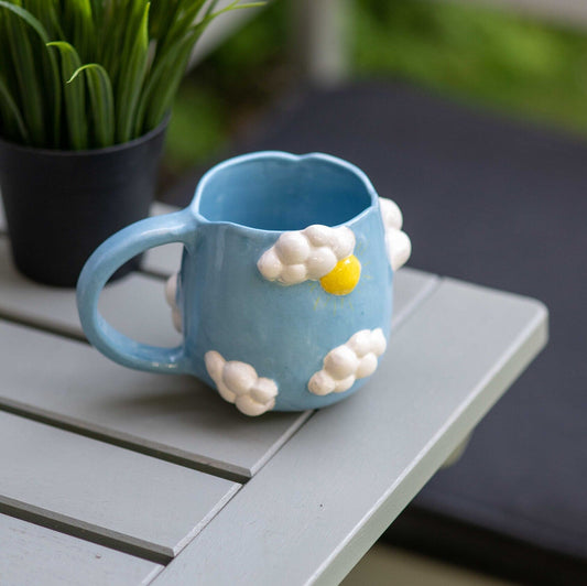 Pottery Mug Blue Sky and Sun, Handmade Pottery Coffee Mug