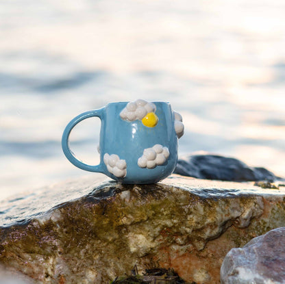 Pottery Mug Blue Sky and Sun, Handmade Pottery Coffee Mug