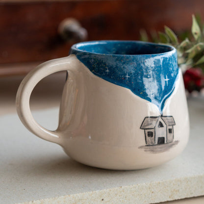 Pottery Mug Village and Sky - Ceramic Coffee Mug, Handmade Pottery Unique Gift
