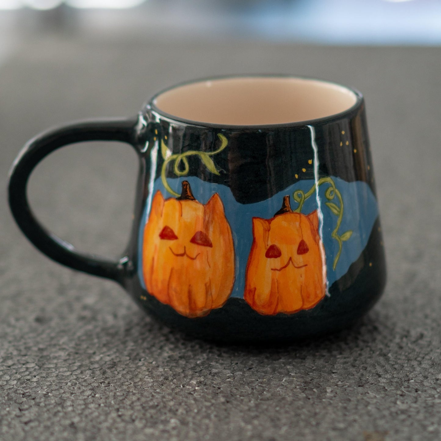 Pumpkin Cat Mug - Handmade Ceramic Halloween Mug, Cute Pumpkin Face Coffee Cup, Fall Autumn Decor, Spooky Season Drinkware