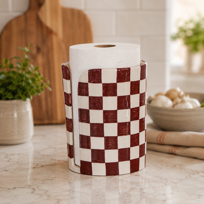 Hand Painted Checkered Ceramic Paper Towel Holder
