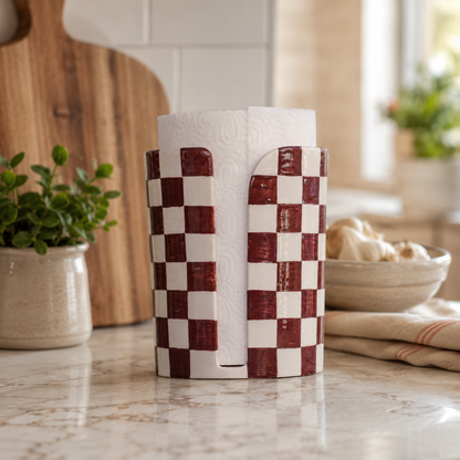 Hand Painted Checkered Ceramic Paper Towel Holder