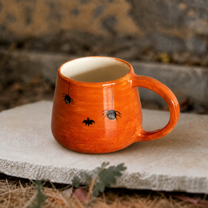 Skeleton Cat Ceramic Mug | Handmade Halloween Coffee Cup