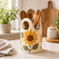 Sunflower Ceramic Utensil Holder | Handmade Kitchen Utensil Crook