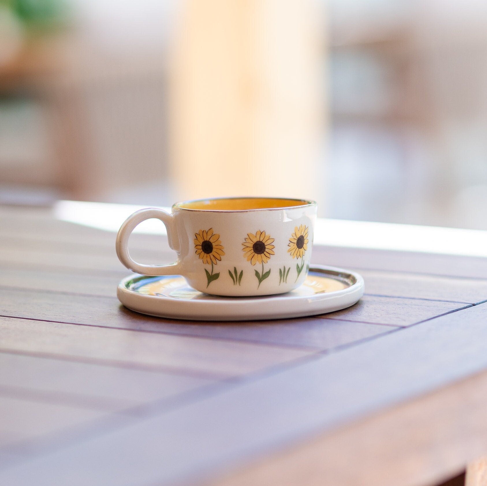 Sunflower Coffee Cup, Handmade Floral Mug, Summer Gifts