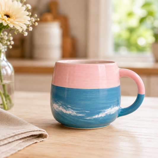 Hand Painted Cat Ceramic Mug | Sunset Ocean Cup