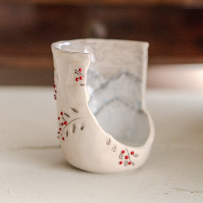 Votive Candle Holder - Winter Tea Light Holder, Mountain Candle Holder, Handmade Candle Holder