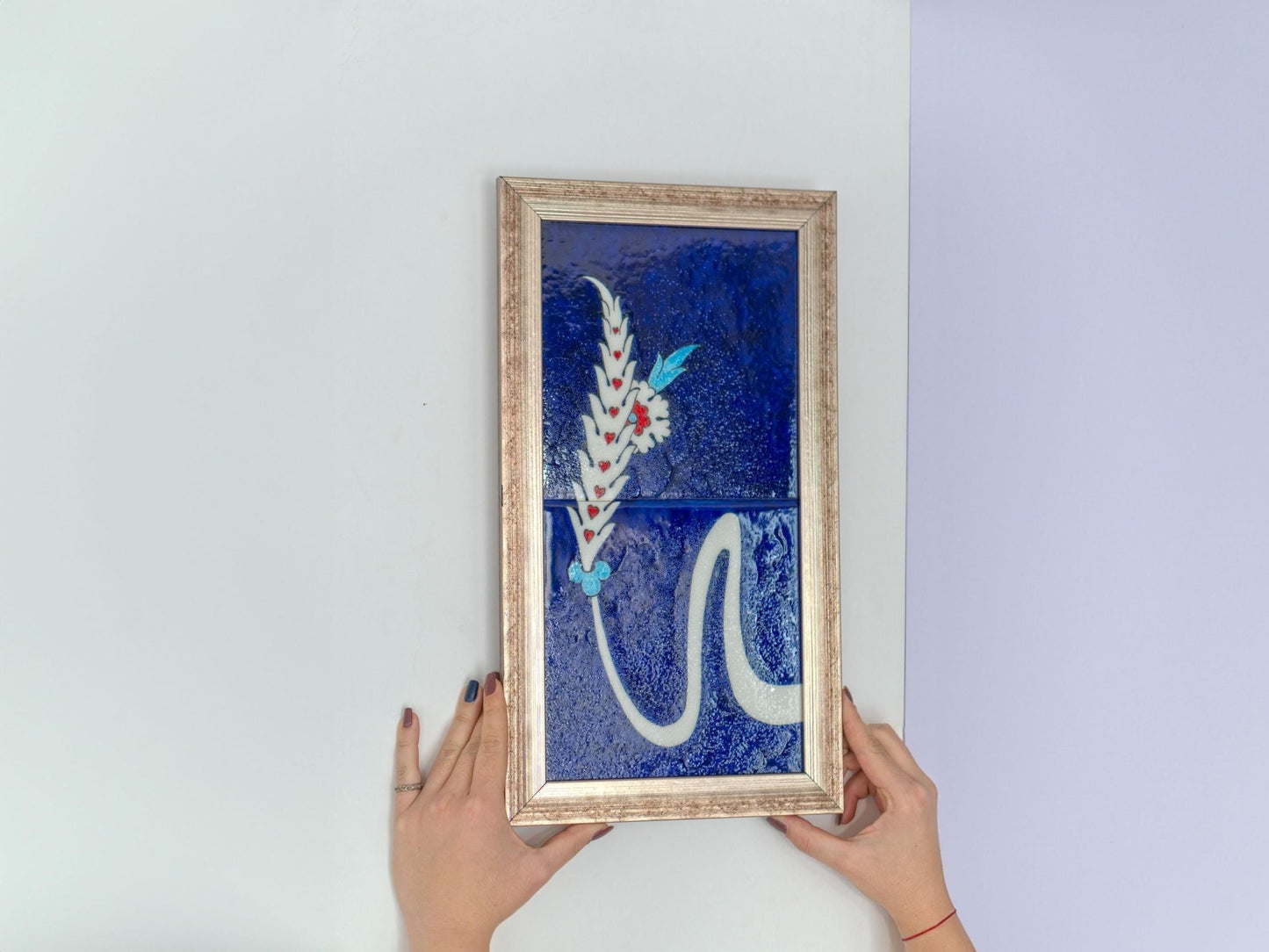 Wall Art Handmade Calligraphy and Flower, Stone Tile Home Decor, Wall Decor