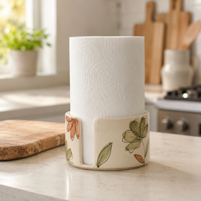 Hand Painted Floral Ceramic Paper Towel Holder - Watercolor Flower