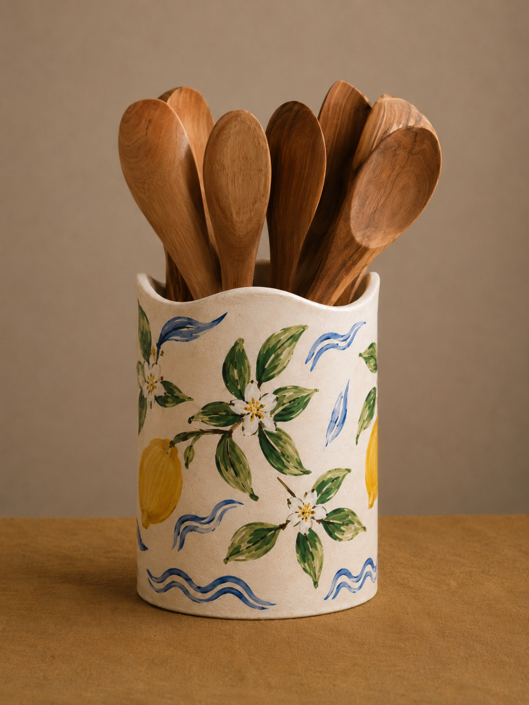 Hand Painted Lemon Ceramic Utensil Holder