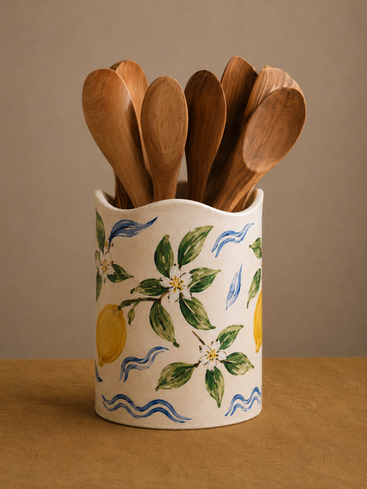 Hand Painted Lemon Ceramic Utensil Holder