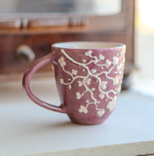 White Blossom Coffee Mug, Handmade Ceramic Mug, Sakura Coffee Mug