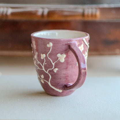 White Blossom Coffee Mug, Handmade Ceramic Mug, Sakura Coffee Mug