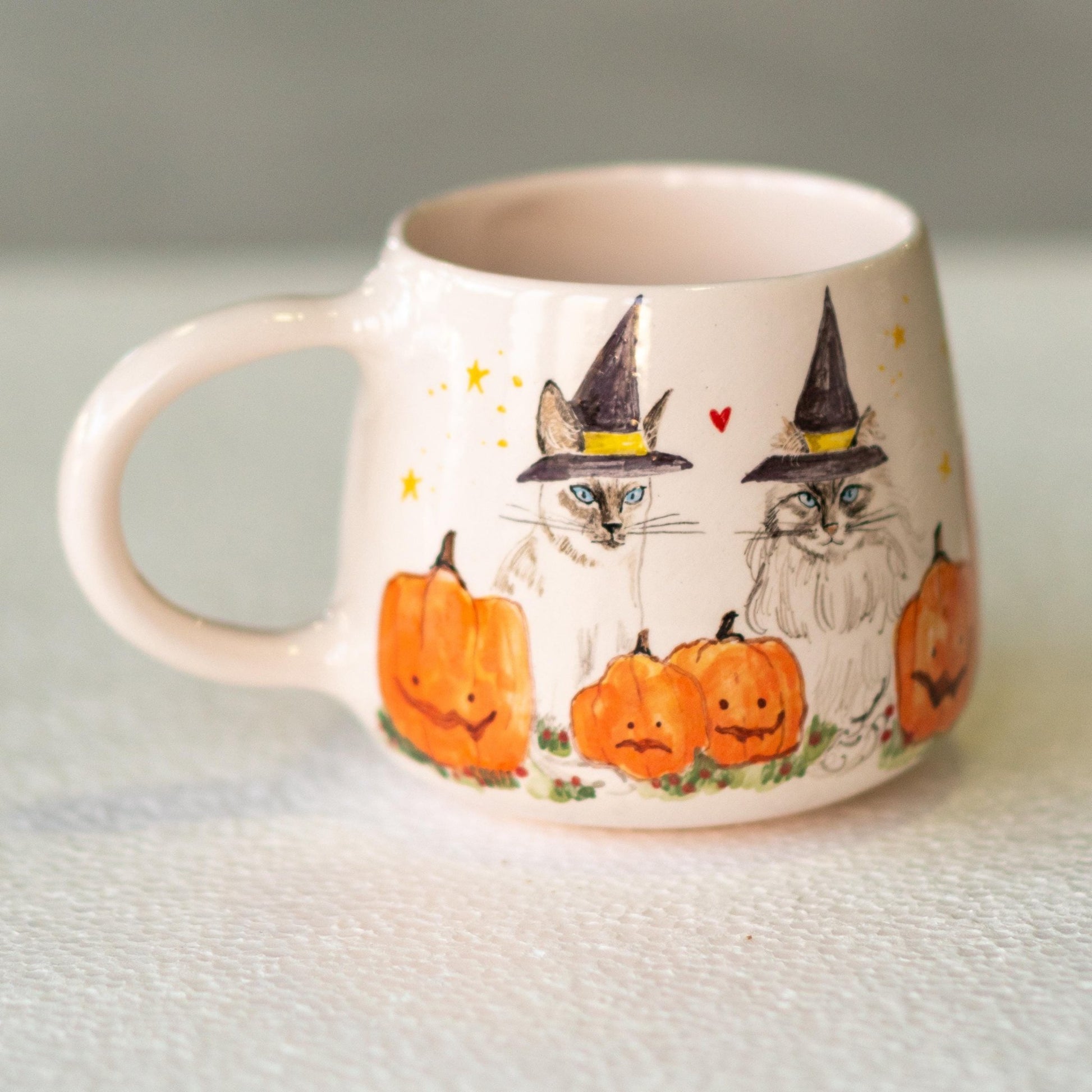 Witch Hat Cat Cute Halloween Mug, Handmade Ceramic Mug, Pumpkin Mug, Fall Mug