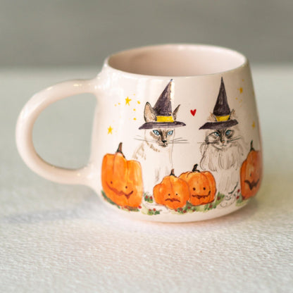 Witch Hat Cat Cute Halloween Mug, Handmade Ceramic Mug, Pumpkin Mug, Fall Mug